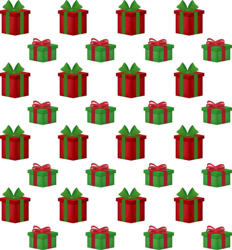 Christmas gift boxes vector pattern in retro style. Seamless background with gift boxes with bows. Illustration for greeting cards, invitations, posters.