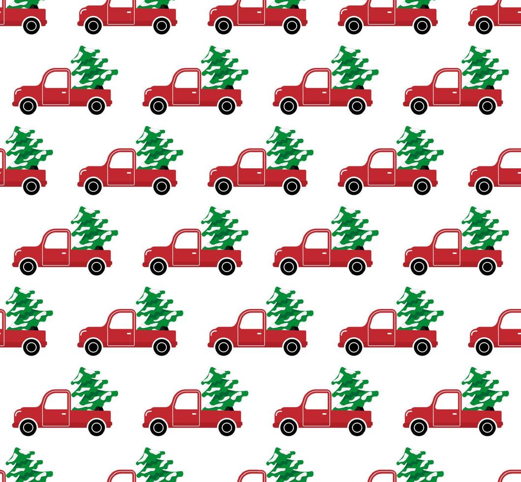 Seamless christmas pattern cabriolet carrying christmas tree vector