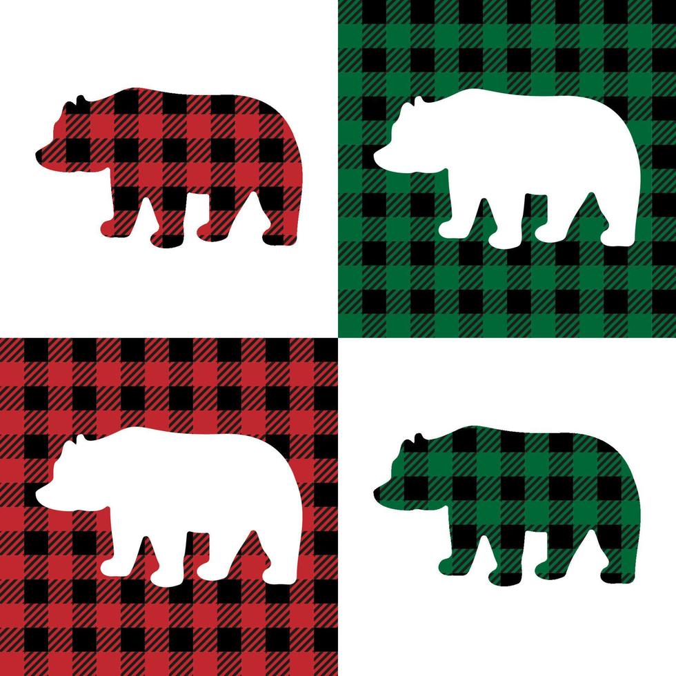 Bear pattern at Buffalo Plaid. Festive background for design and print vector