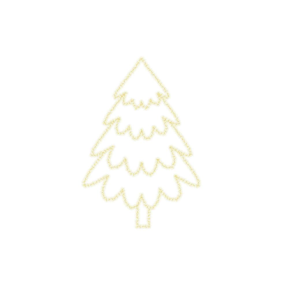 Christmas golden tree decoration of gold glitter shining sparkles on white transparent background. Vector glittering shine tree for Christmas or New Year design template