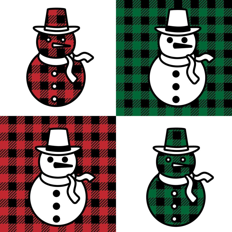 snowman pattern at Buffalo Plaid. Festive background for design and print vector