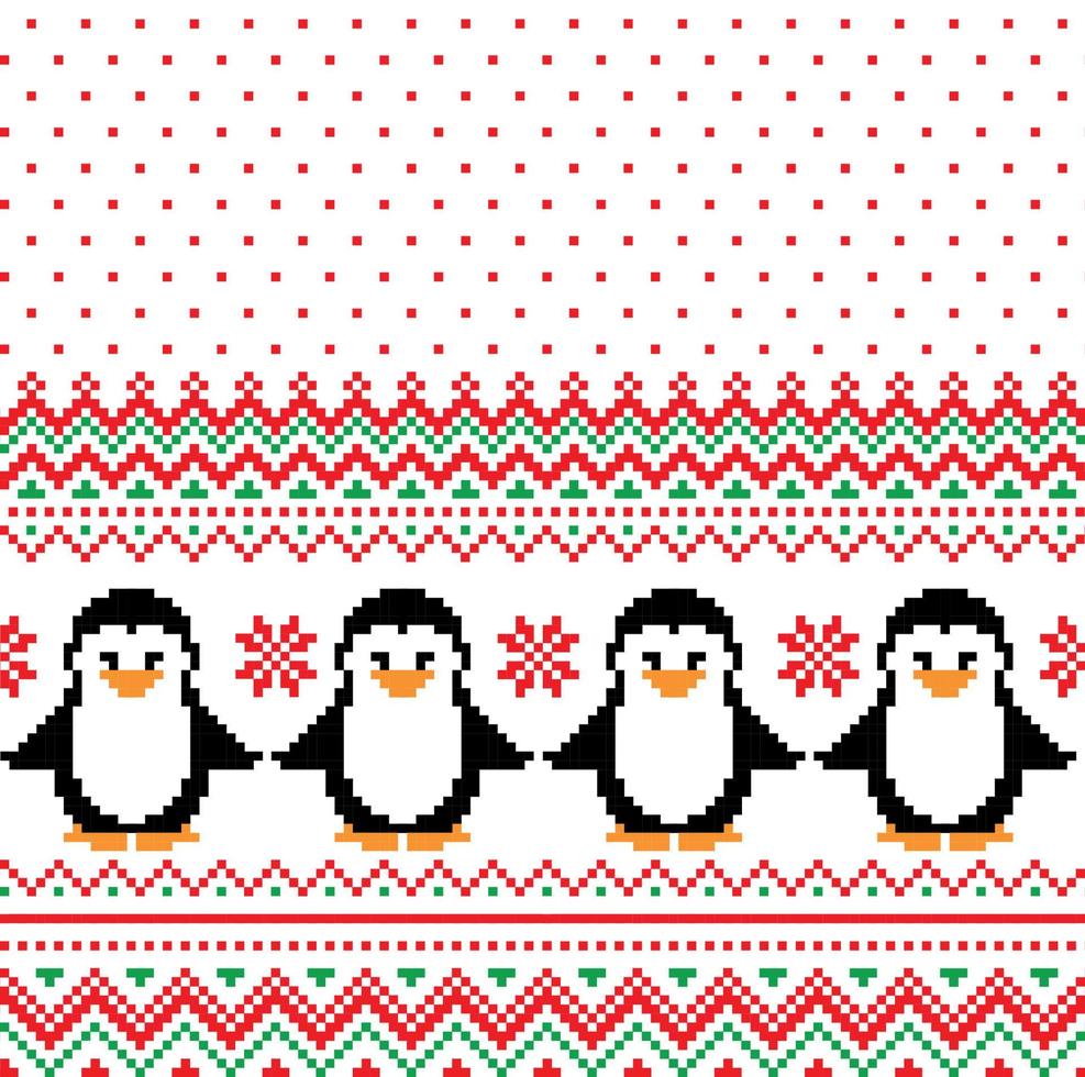 pixel de patrón de navidad de año nuevo con ilustración de vector de pingüinos