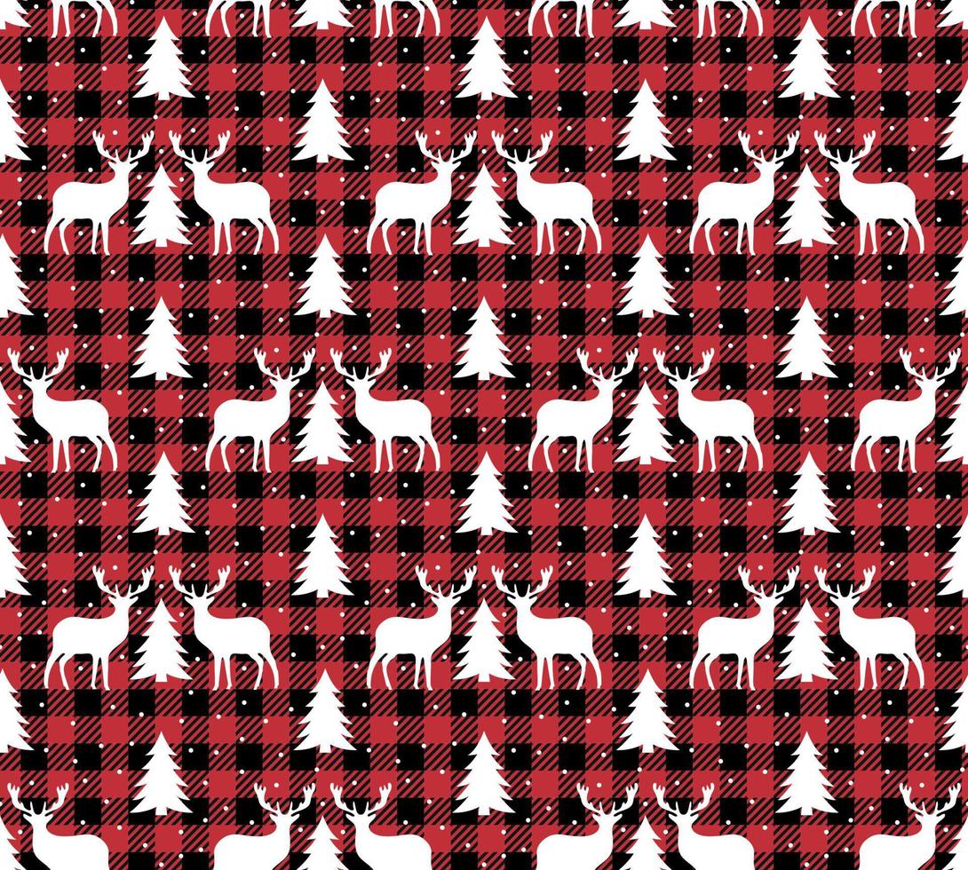 Buffalo plaid Christmas Jingle Bells on the background of the music page. Festive seamless pattern. Vector illustration.
