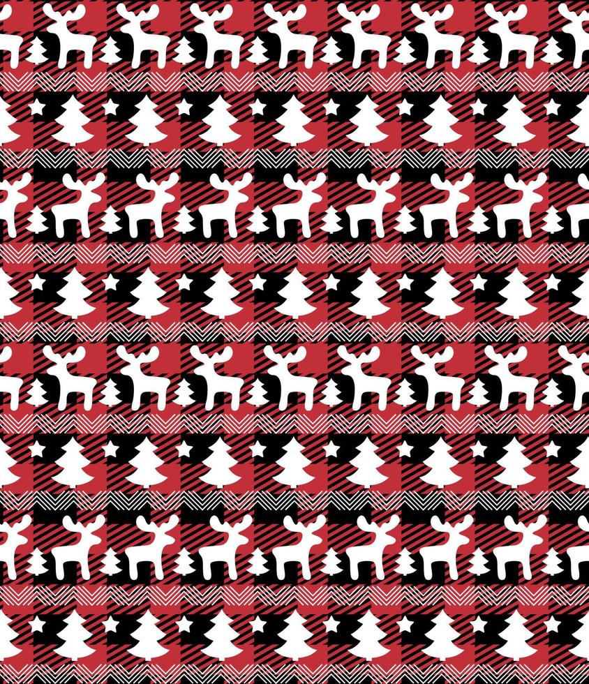 Buffalo plaid Christmas Jingle Bells on the background of the music page. Festive seamless pattern. Vector illustration.