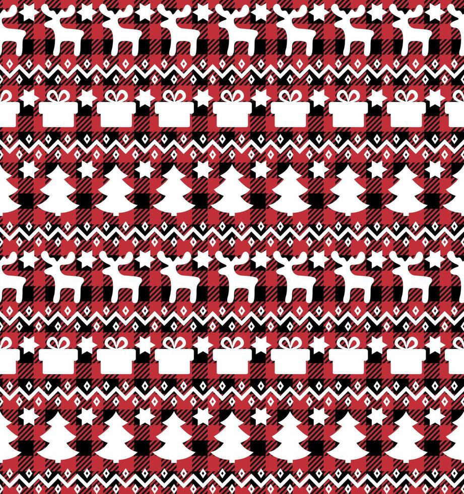 buffalo plaid christmas jingle bells en el fondo de la página de música. patrón festivo sin fisuras. ilustración vectorial vector