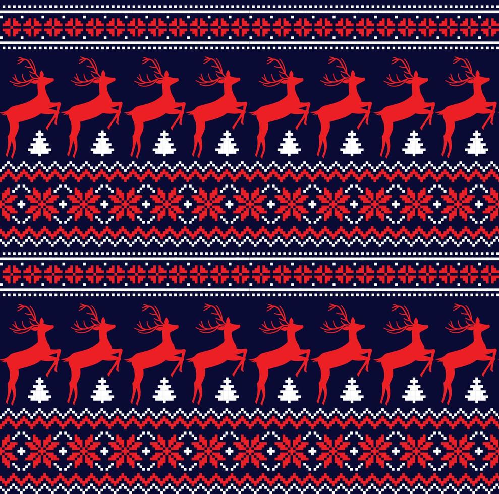 Knitted, pixel Christmas and New Year pattern. Wool Knitting Sweater Design. Wallpaper wrapping paper textile print. Eps 10 vector