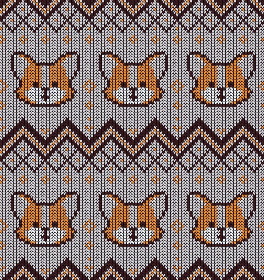 Knitted Christmas and New Year pattern in dogs. Wool Knitting Sweater Design. Wallpaper wrapping paper textile print. Eps 10 vector
