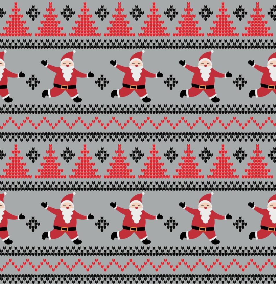 Knitted Christmas and New Year pattern in santa claus. Wool Knitting Sweater Design. Wallpaper wrapping paper textile print. Eps 10 vector