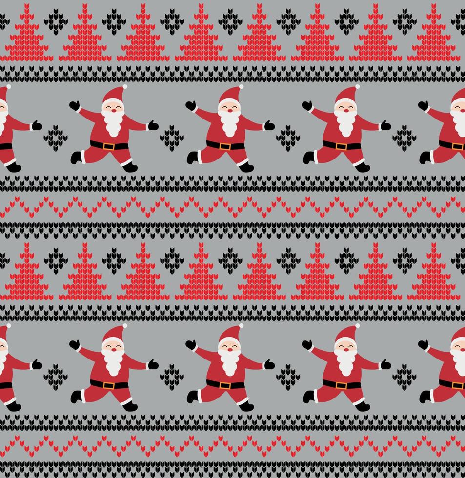Knitted Christmas and New Year pattern in santa claus. Wool Knitting Sweater Design. Wallpaper wrapping paper textile print. Eps 10 vector