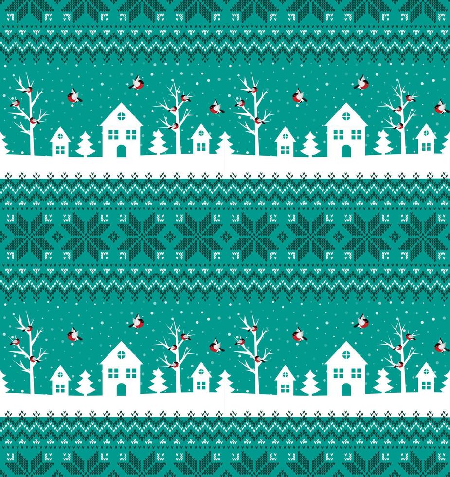 Knitted Christmas and New Year pattern. Wool Knitting Sweater Design. Wallpaper wrapping paper textile print. vector