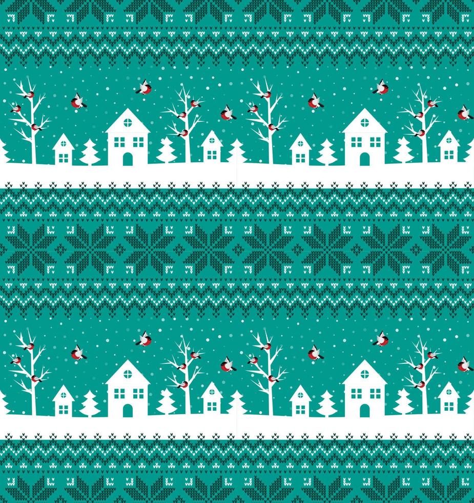 Knitted Christmas and New Year pattern. Wool Knitting Sweater Design. Wallpaper wrapping paper textile print. vector