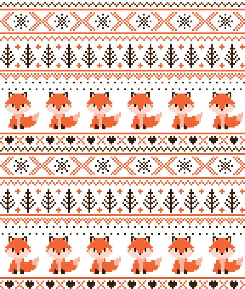 New Year's Christmas pattern pixel with foxes vector illustration