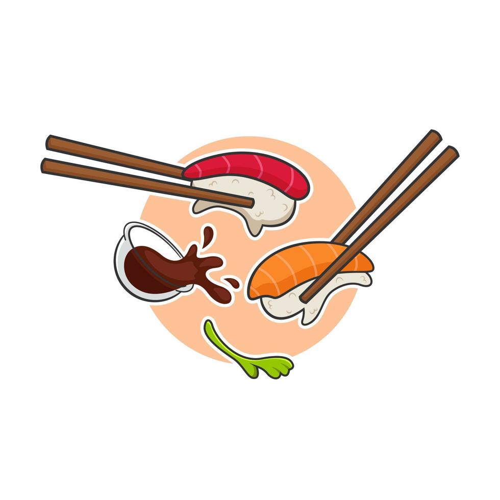 adorable sushi asian food set vector