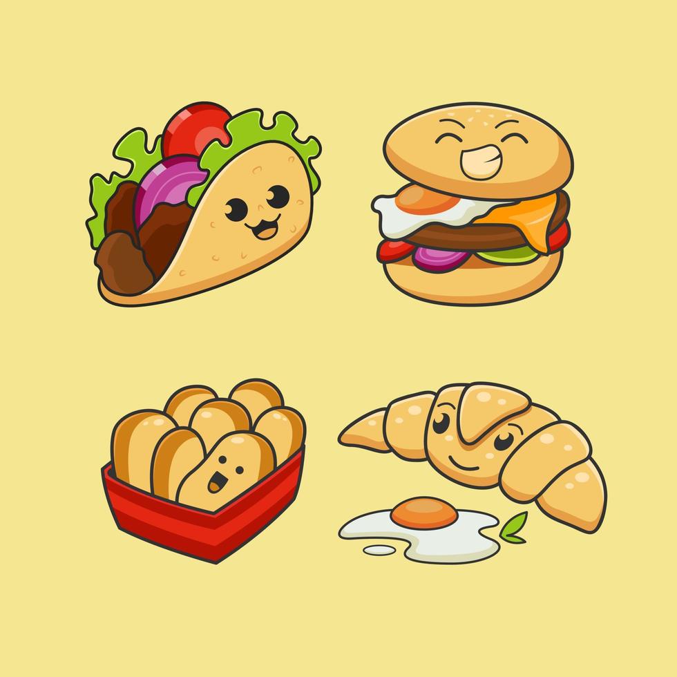 adorable latin american food fast food set vector