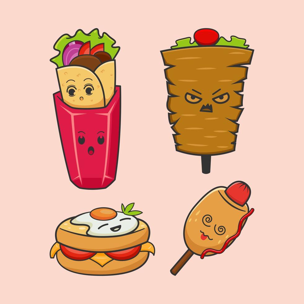 Delicious turkish food cute kebab character set vector