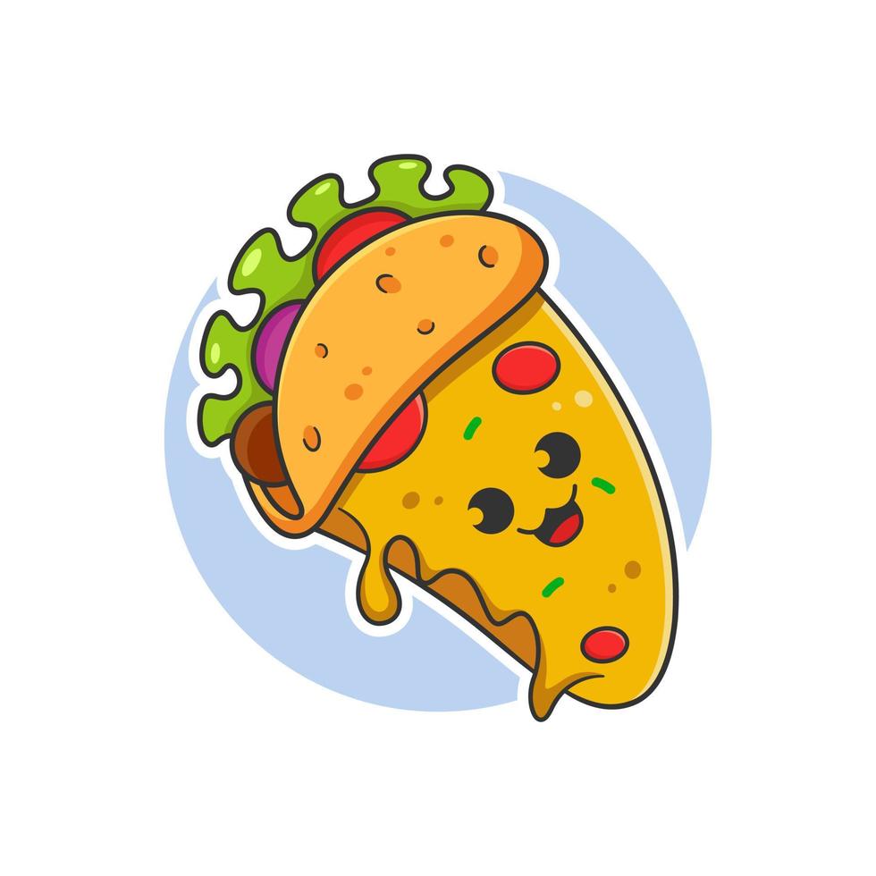 adorable deliciosa pizza y tacos vector