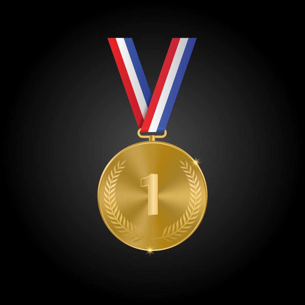 Gold Medal Vector. Golden 1st Place Badge. Sport Game Golden Challenge Award. vector illustration