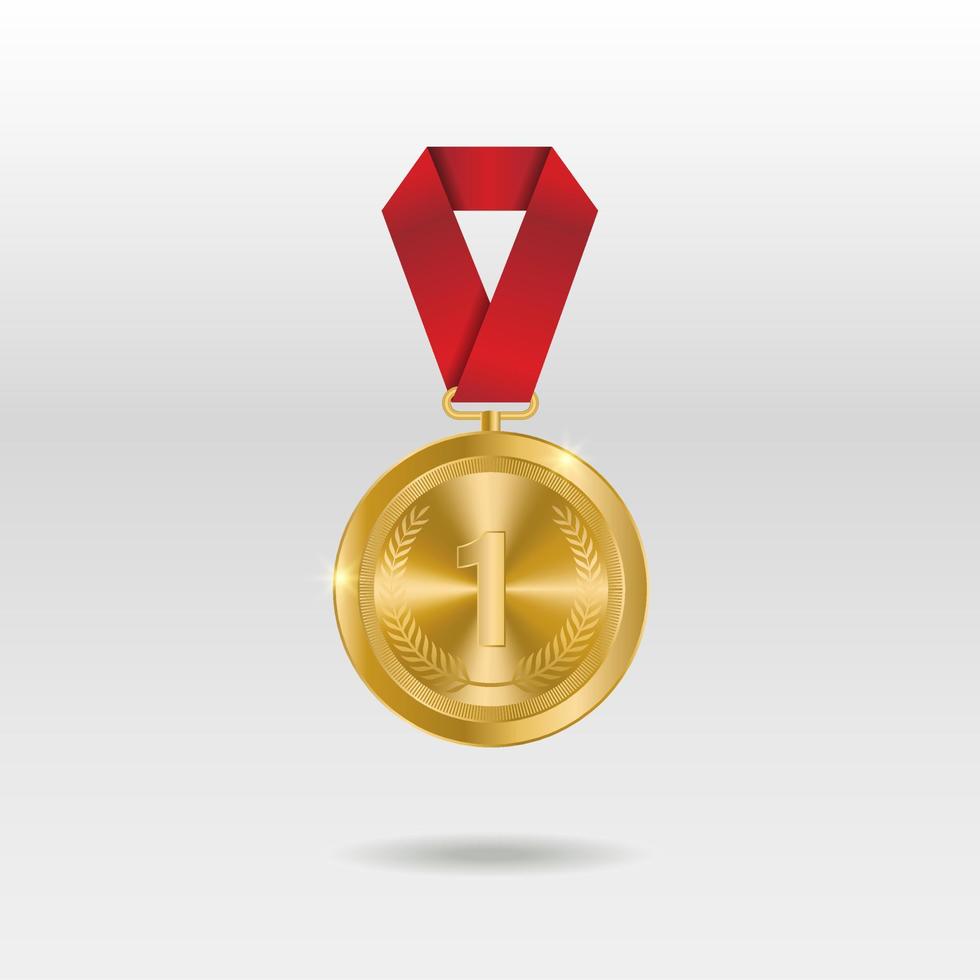 Gold Medal Vector. Golden 1st Place Badge. Sport Game Golden Challenge Award. vector illustration