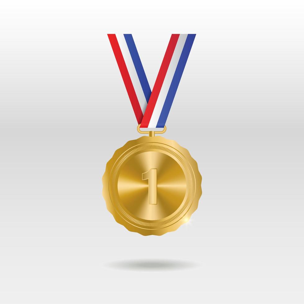 Gold Medal Vector. Golden 1st Place Badge. Sport Game Golden Challenge Award. vector illustration