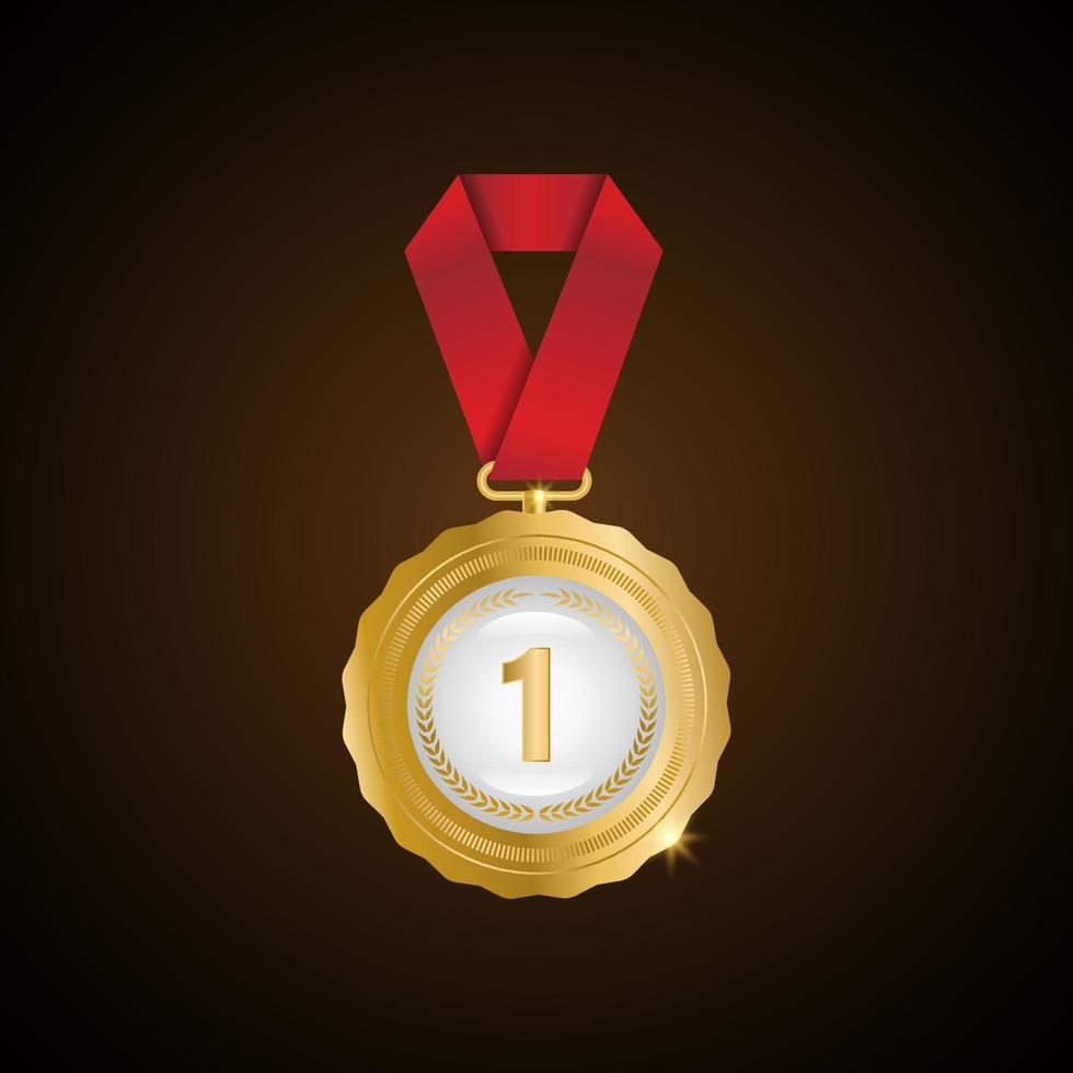 Gold Medal Vector. Golden 1st Place Badge. Sport Game Golden Challenge Award. vector illustration