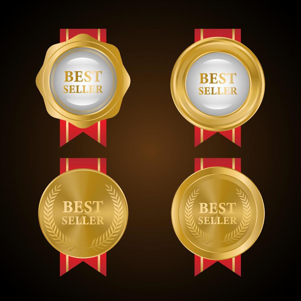 Collection of golden badges and labels retro style. Vector illustration.