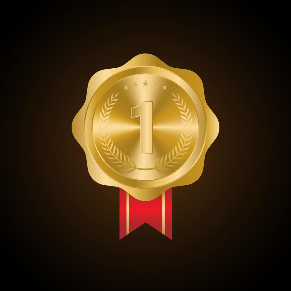 Gold Medal Vector. Golden 1st Place Badge. Sport Game Golden Challenge Award. vector illustration