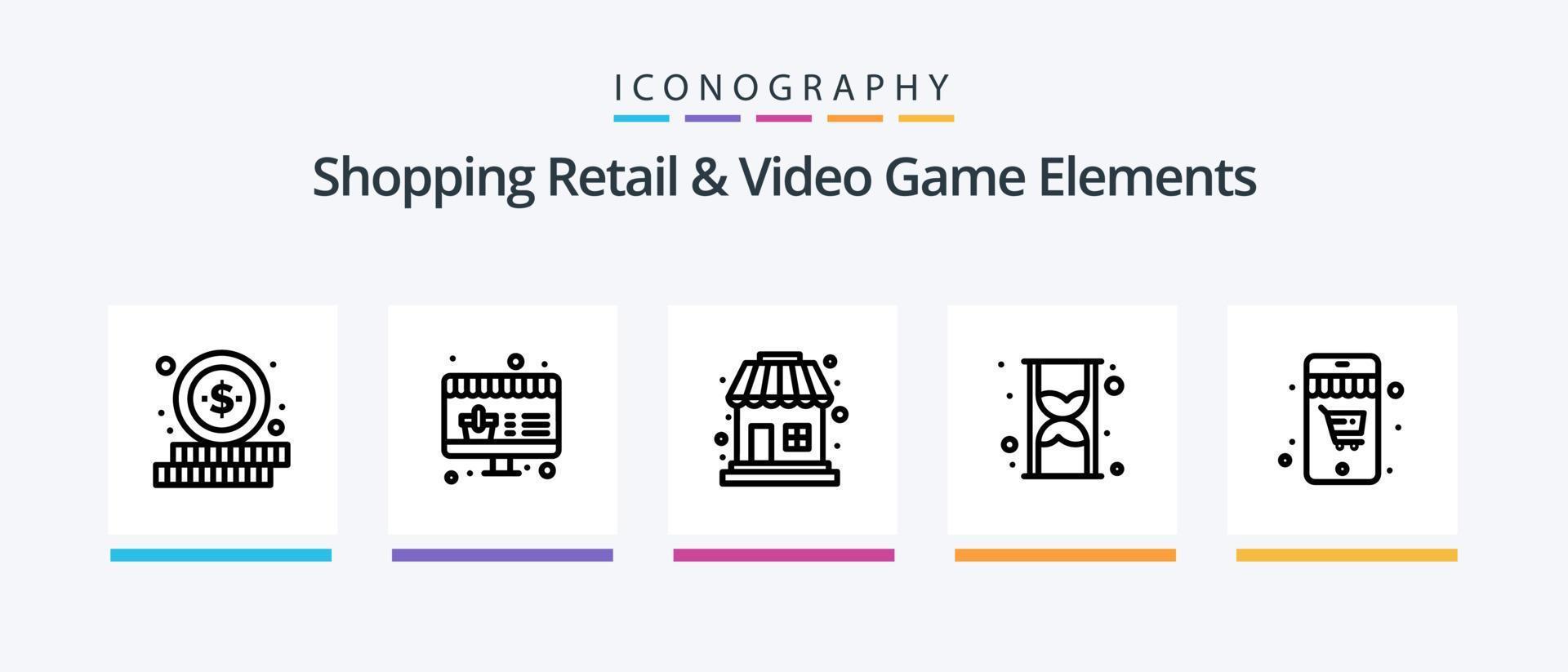 Shoping Retail And Video Game Elements Line 5 Icon Pack Including sticker. new. love. smartphone. playing. Creative Icons Design vector