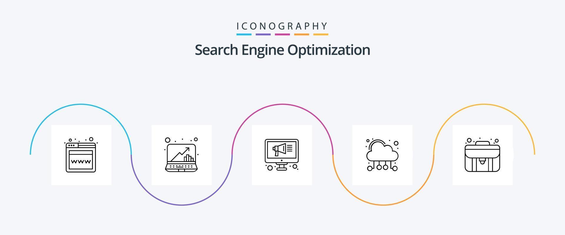 Seo Line 5 Icon Pack Including portfolio. brief. digital. bag. computing vector