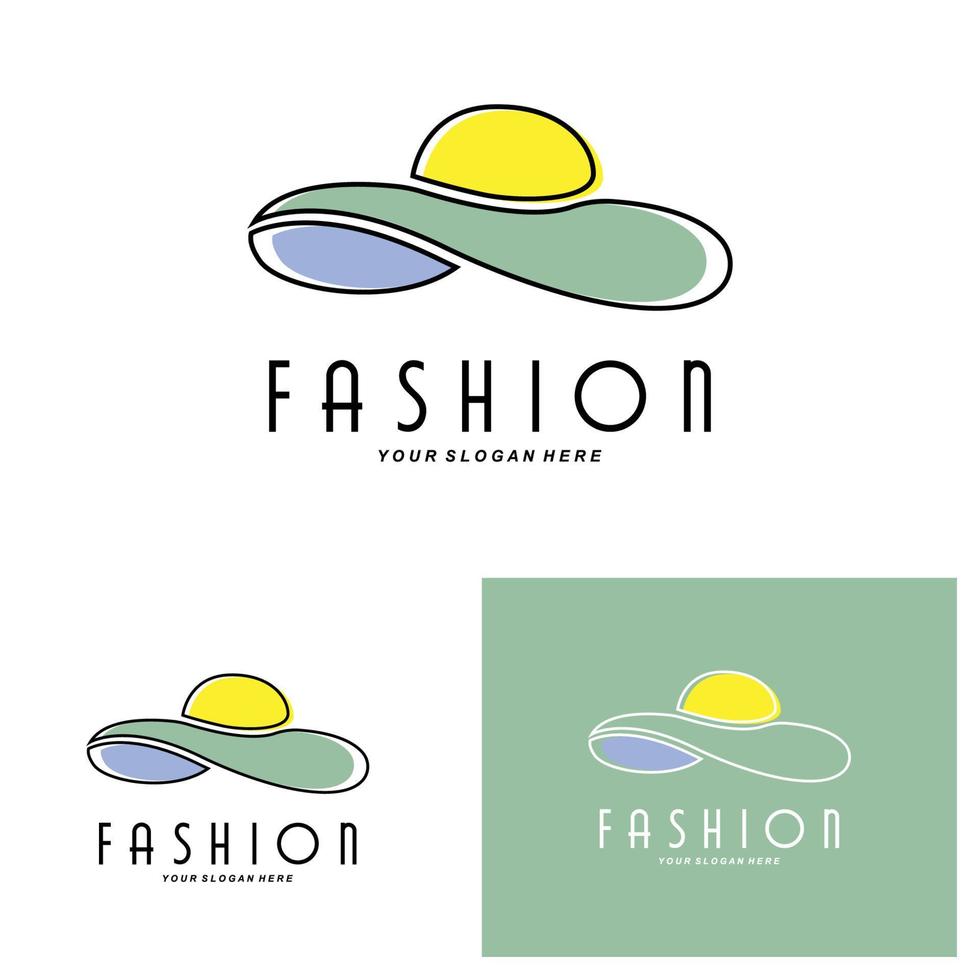 ilustración de diseño de logotipo de sombrero de mujer accesorios de belleza de moda y cuidado de la marca del producto vector