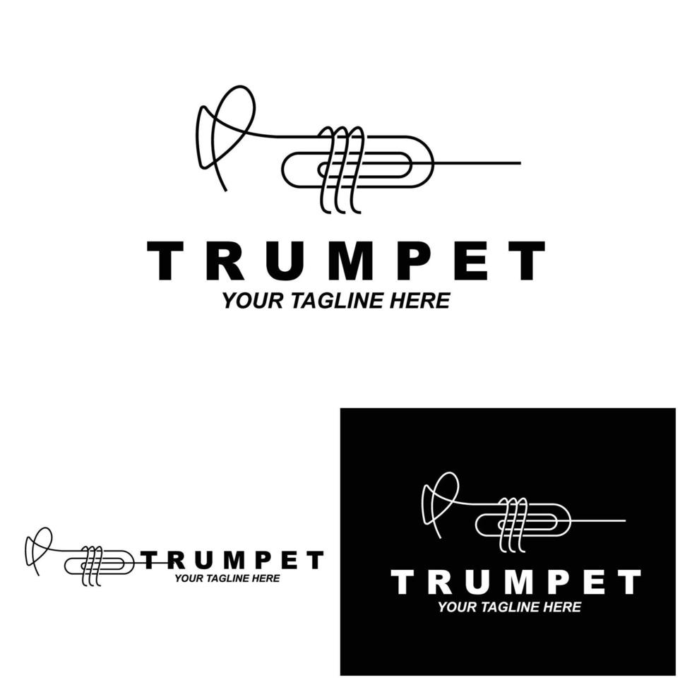 Trumpet logo design, generate melody, musical instrument vector sketch illustration