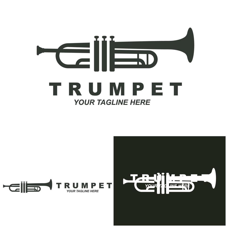 diseño de logotipo de trompeta, generar melodía, ilustración de boceto de vector de instrumento musical