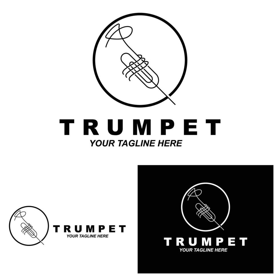 diseño de logotipo de trompeta, generar melodía, ilustración de boceto de vector de instrumento musical