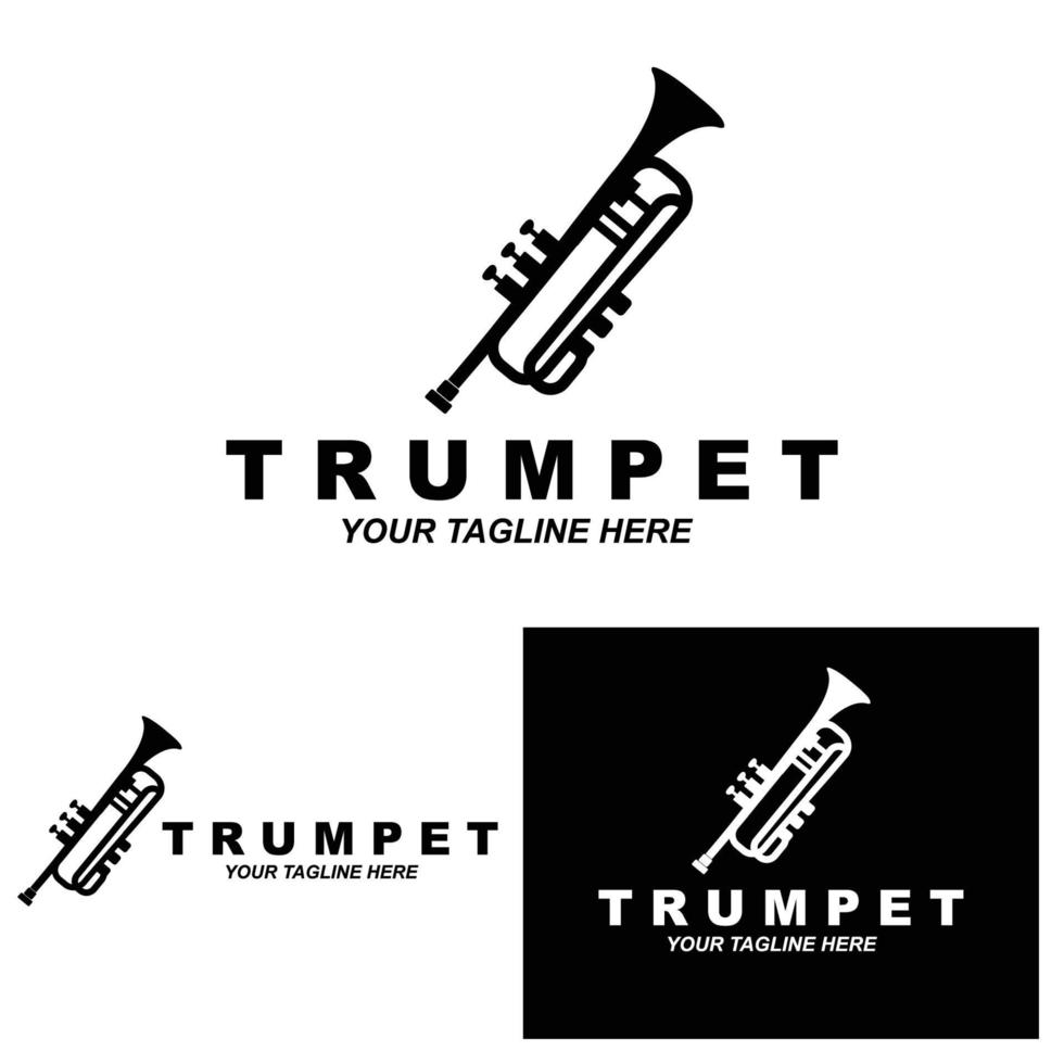 diseño de logotipo de trompeta, generar melodía, ilustración de boceto de vector de instrumento musical