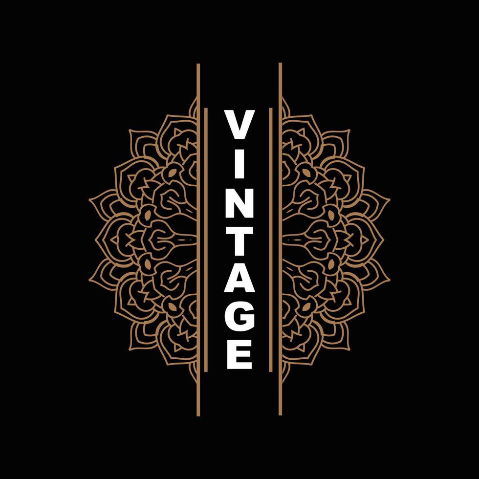 diseño retro vintage, logotipo de adorno vectorial minimalista de lujo, con estilo mandala y batik, ilustración de marca de producto, invitación, banner, moda vector