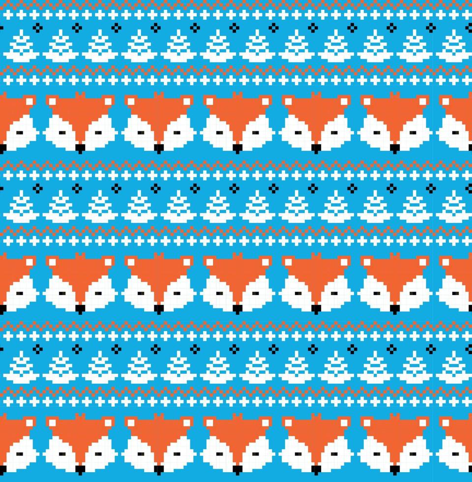 New Year's Christmas pattern pixel with foxes vector illustration
