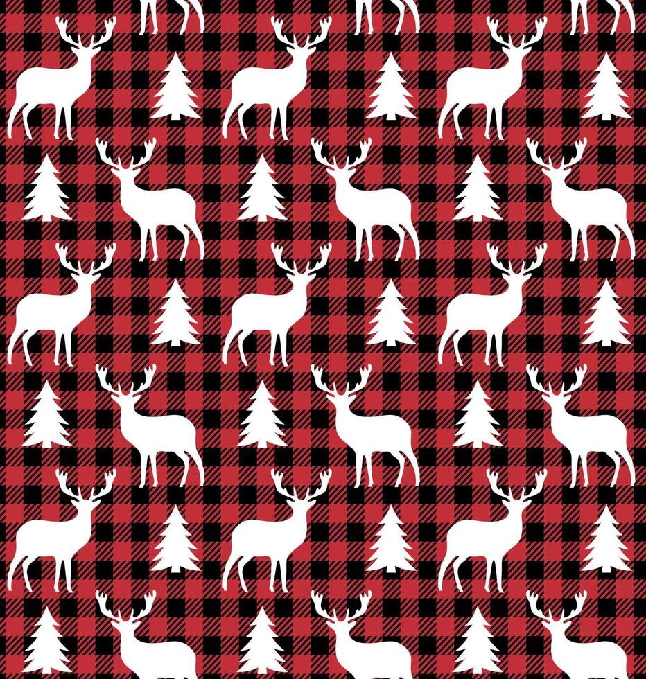 Buffalo plaid Christmas Jingle Bells on the background of the music page. Festive seamless pattern. Vector illustration.