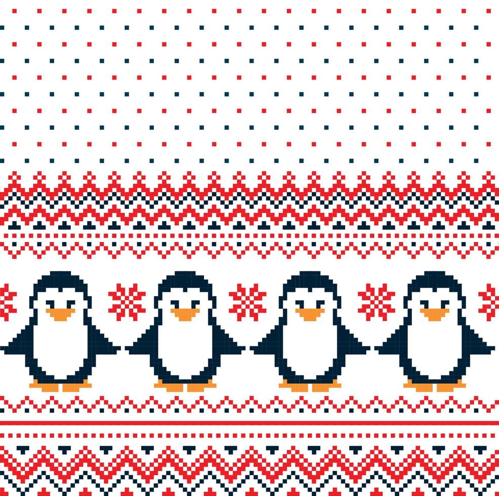 New Year's Christmas pattern pixel with penguins vector illustration