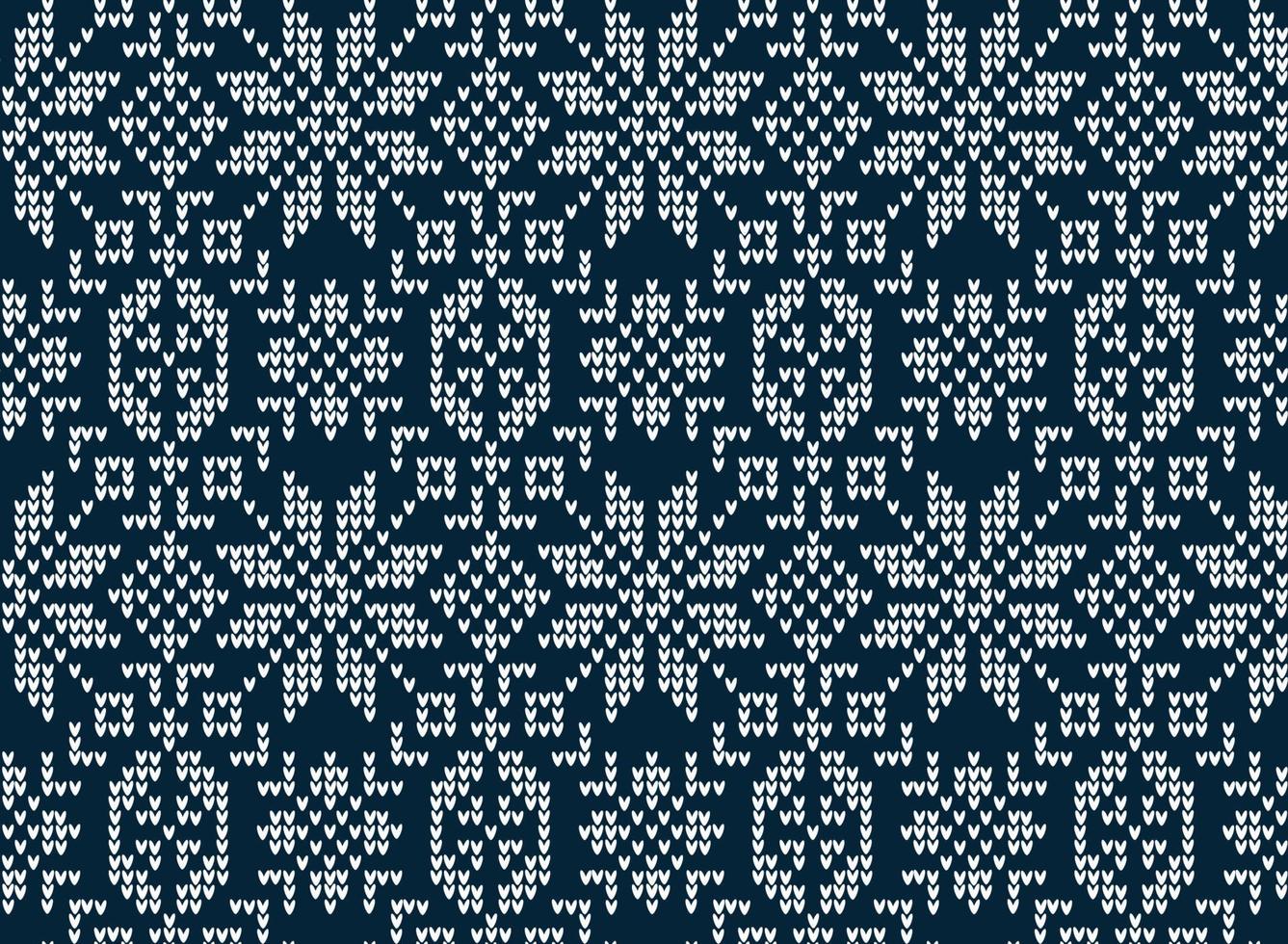 Knitted Christmas and New Year pattern. Wool Knitting Sweater Design. Wallpaper wrapping paper textile print. vector