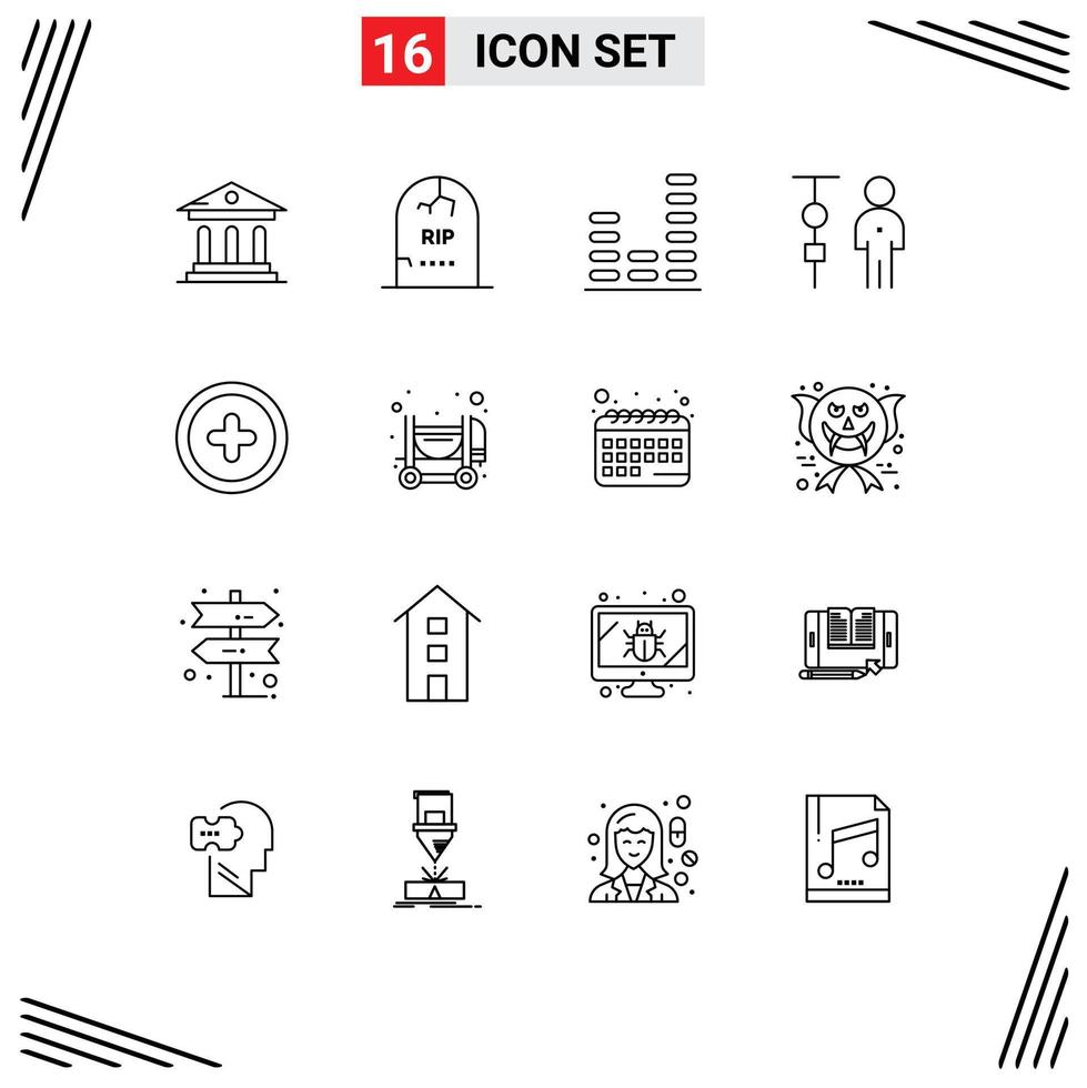 Mobile Interface Outline Set of 16 Pictograms of people corporate administration halloween chart sound Editable Vector Design Elements