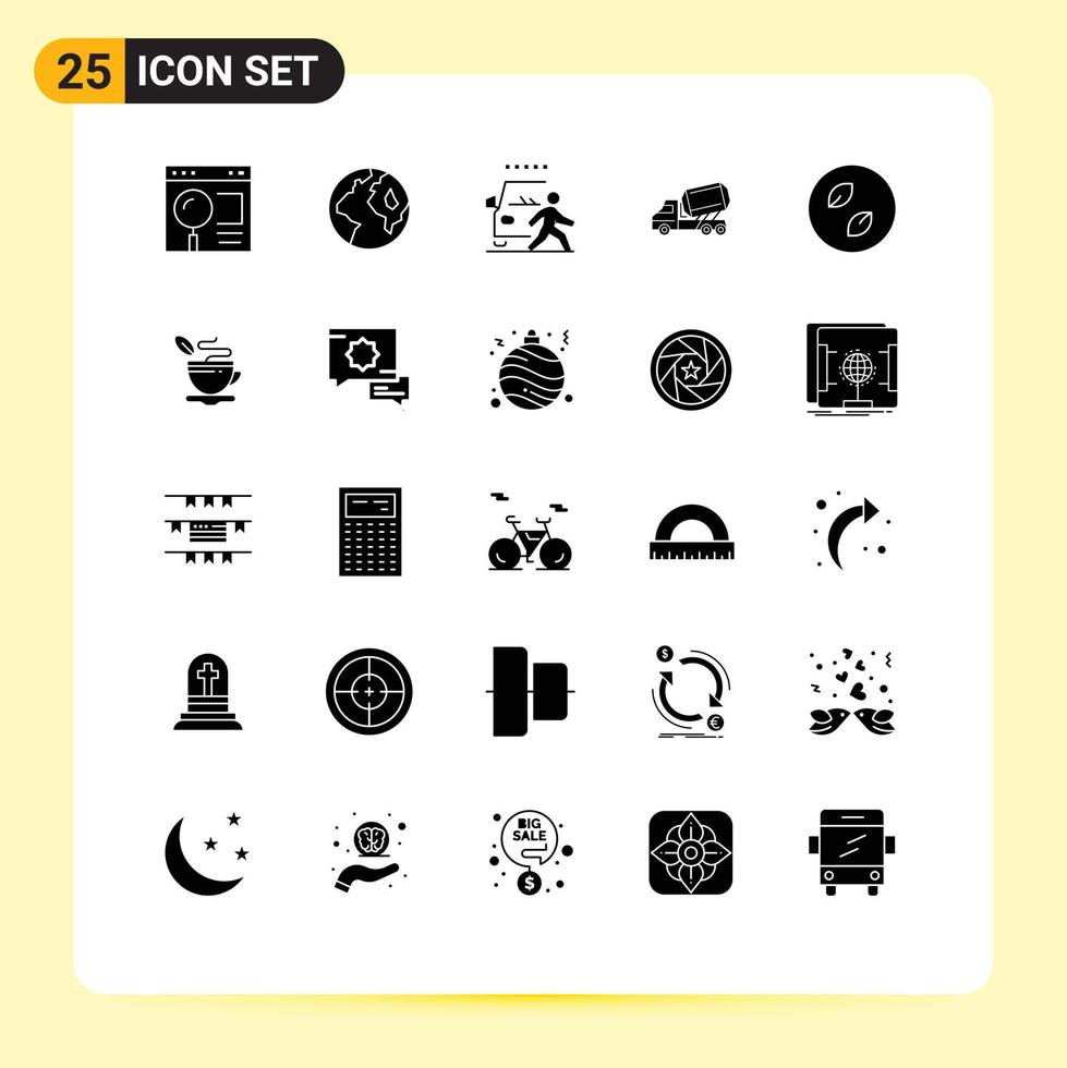 conjunto moderno de 25 pictogramas de glifos sólidos de construcción de rodillos y elementos de diseño de vectores editables de caminos de cemento