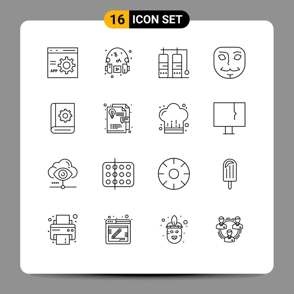 Set of 16 Vector Outlines on Grid for help assistant music mask anonymous Editable Vector Design Elements