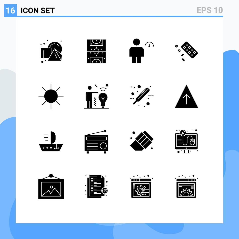 grupo de 16 glifos sólidos modernos establecidos para elementos de diseño vectorial editables de rendimiento de píldora de avatar de tableta circular vector