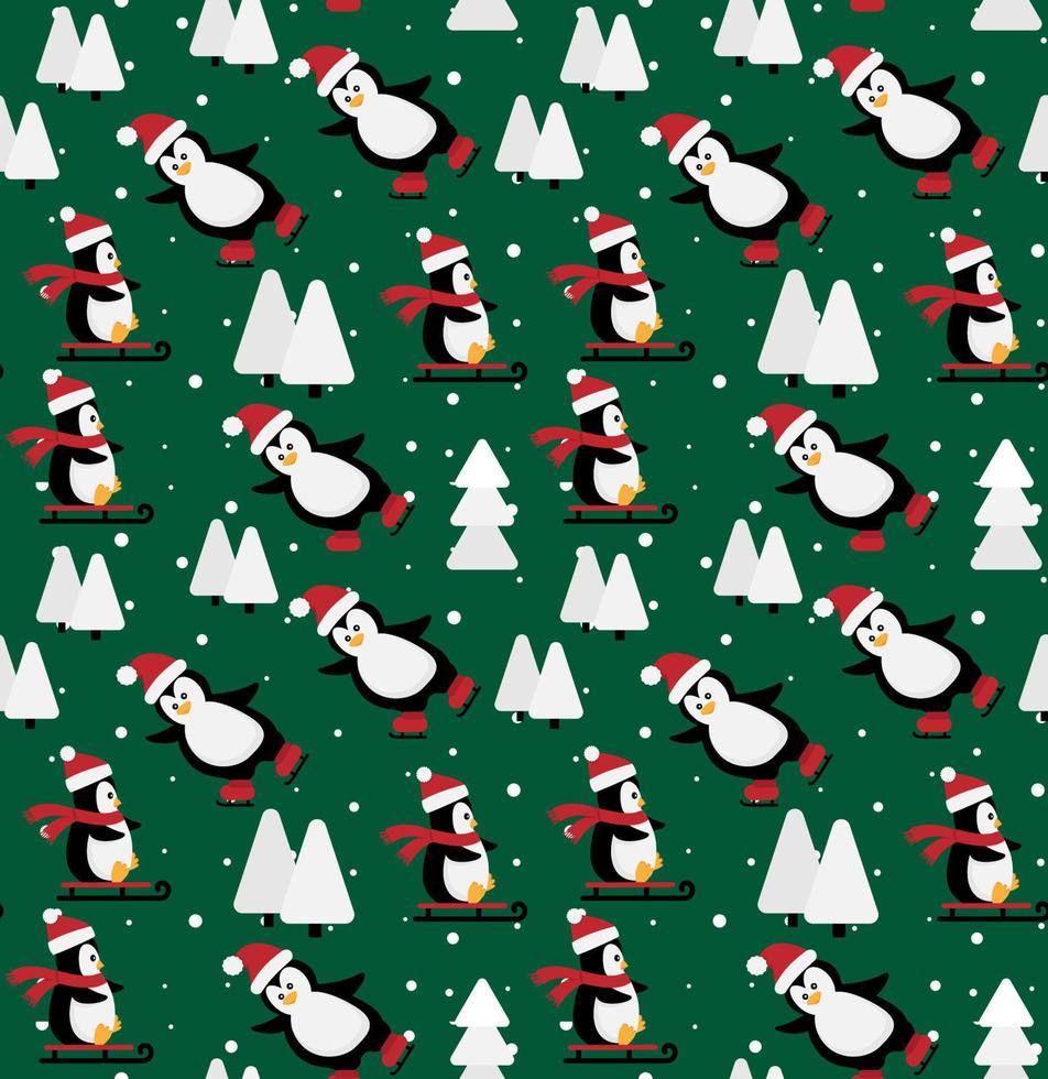 Merry Christmas seamless pattern with penguins,in vector. vector