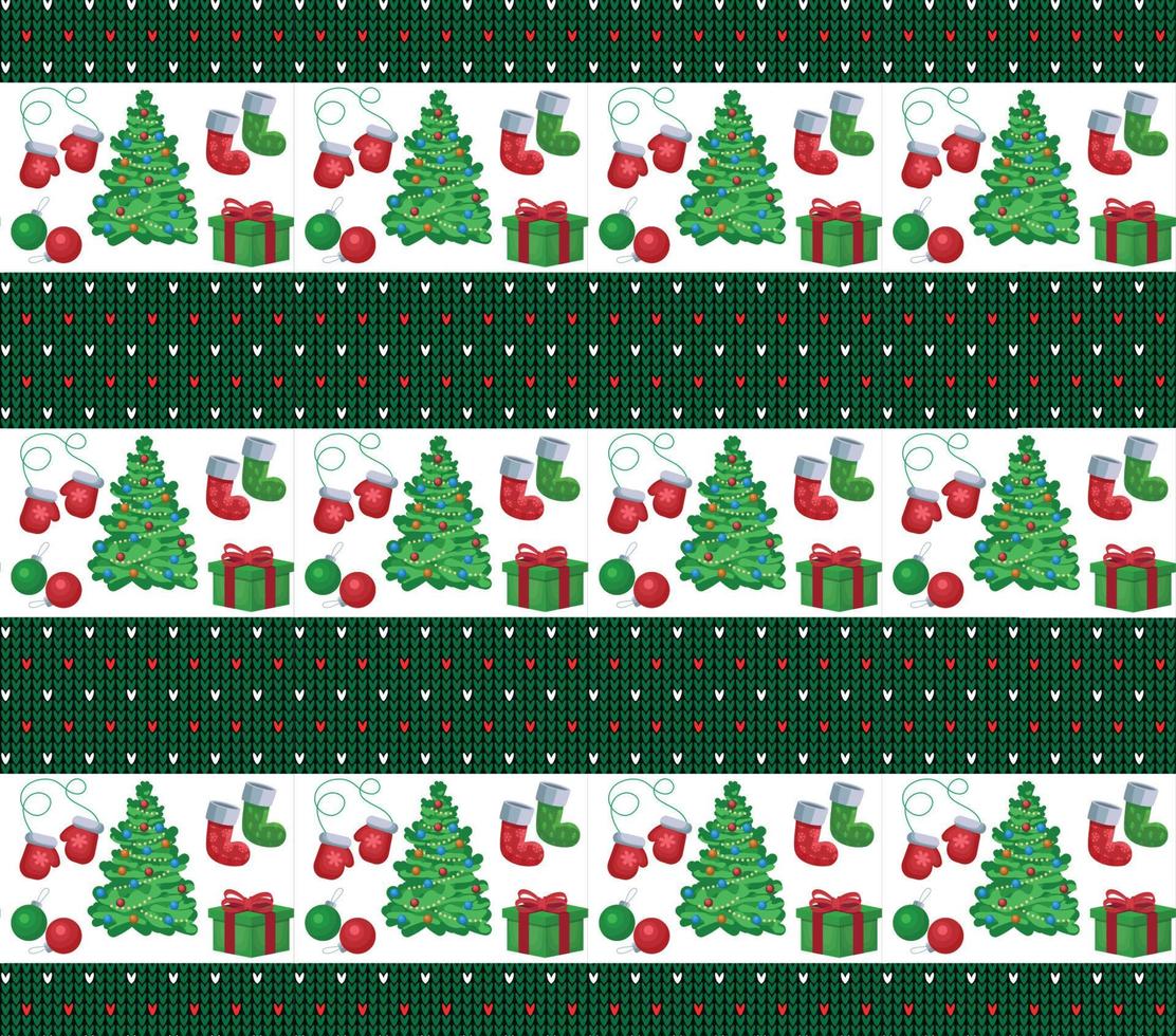 Knitted Christmas and New Year pattern. Wool Knitting Sweater Design. Wallpaper wrapping paper textile print. vector