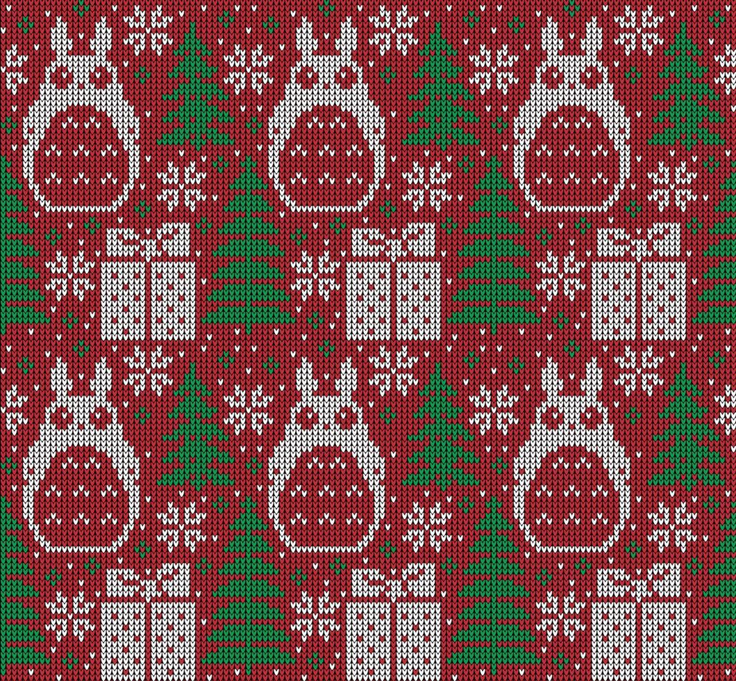 Knitted Christmas and New Year pattern. Wool Knitting Sweater Design. Wallpaper wrapping paper textile print. Eps 10 vector