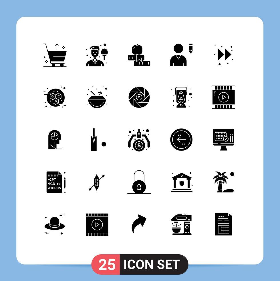 Pack of 25 creative Solid Glyphs of arrow profile racket edit study Editable Vector Design Elements