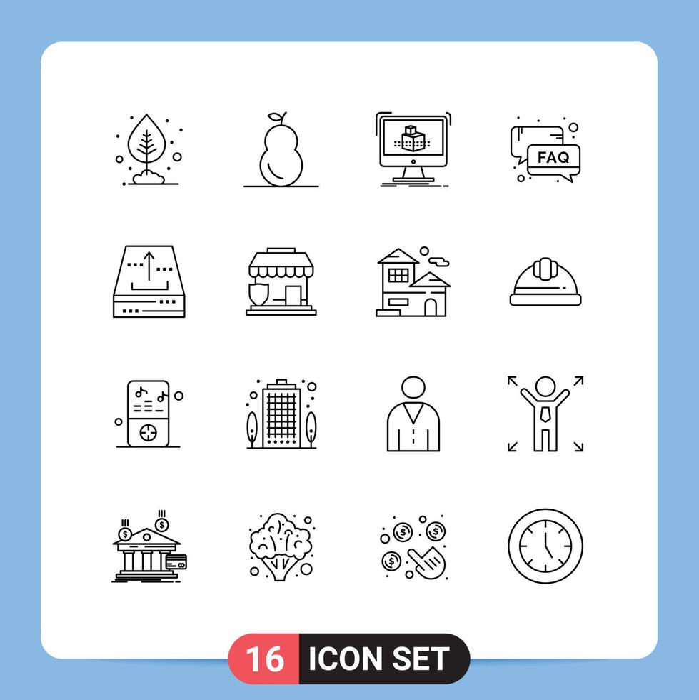 Group of 16 Outlines Signs and Symbols for box email dimensional support help Editable Vector Design Elements
