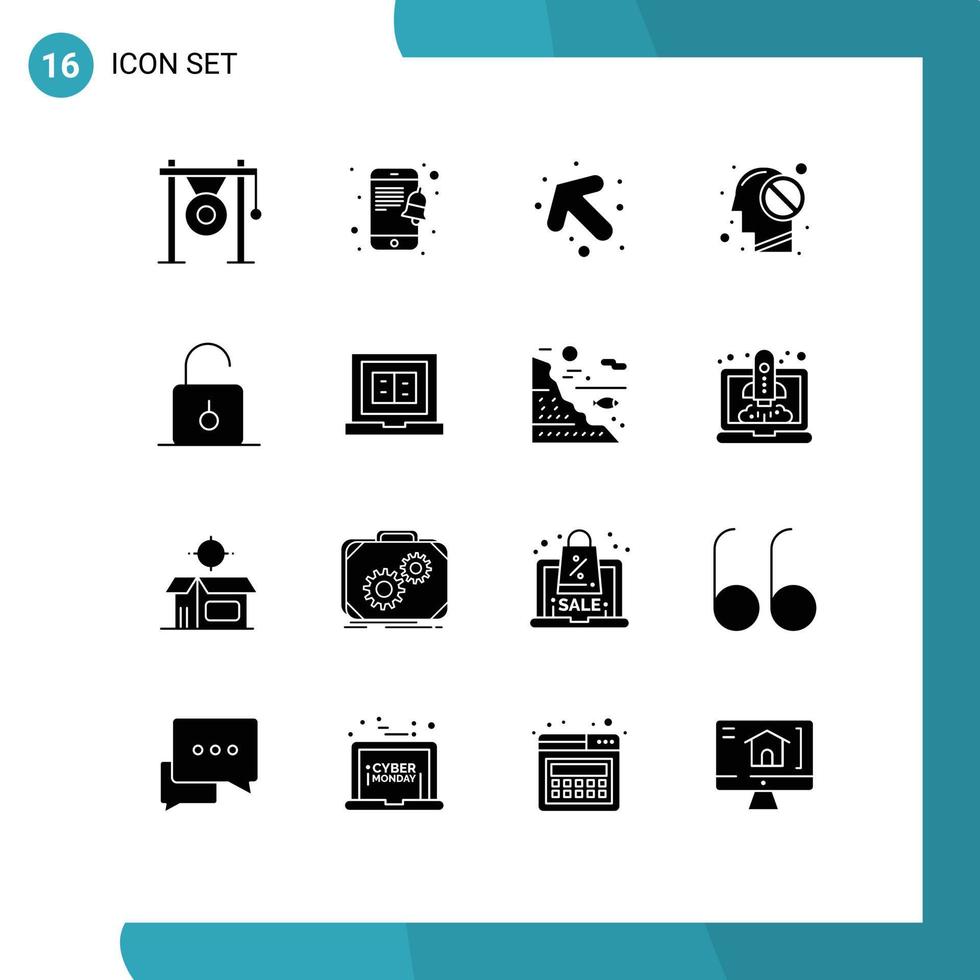 paquete de iconos vectoriales de 16 líneas y símbolos para flecha de bloqueo de seguridad mente prohibida elementos de diseño vectorial editables vector
