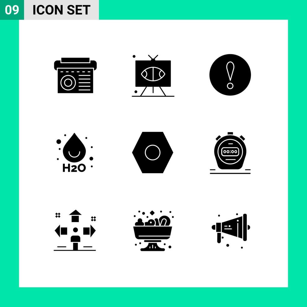 9 Universal Solid Glyphs Set for Web and Mobile Applications user interface basic television water drop Editable Vector Design Elements