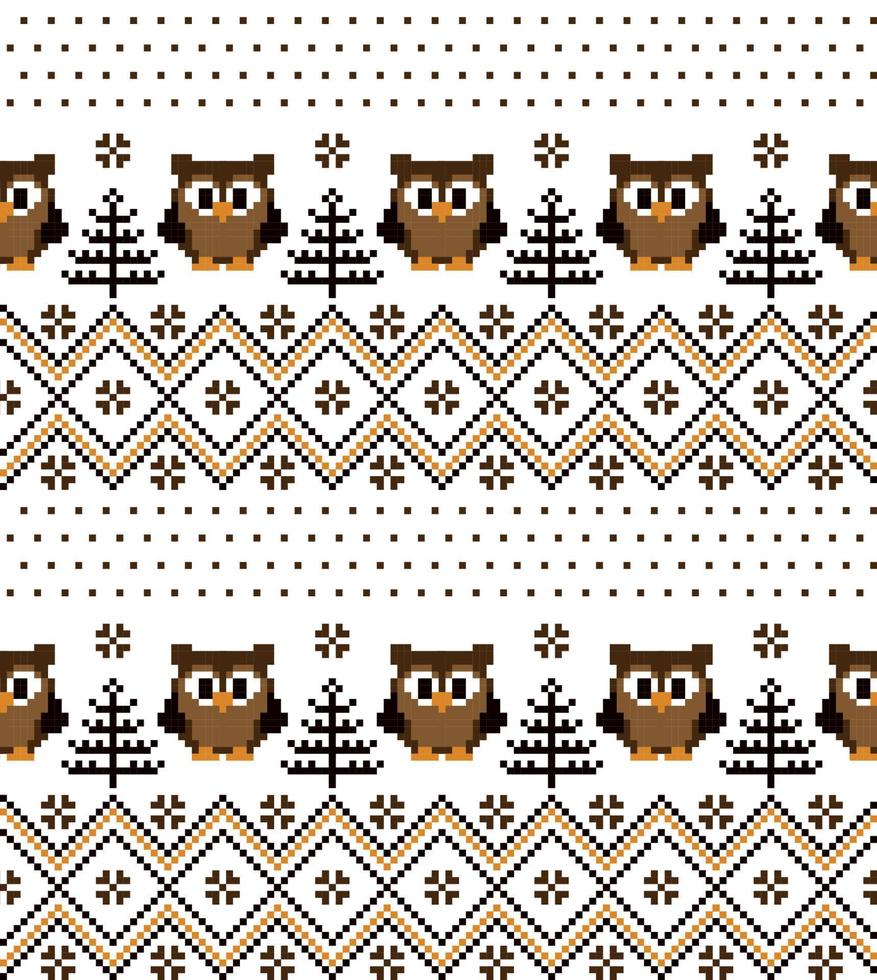 New Year's Christmas pattern pixel with owls vector illustration